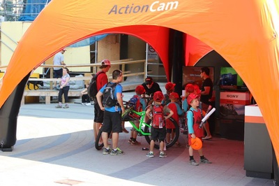 Orange inflatable gazebo for Action Cam