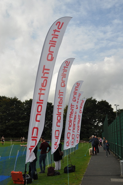 Large feather flags printed with Stirling Triathlon logo