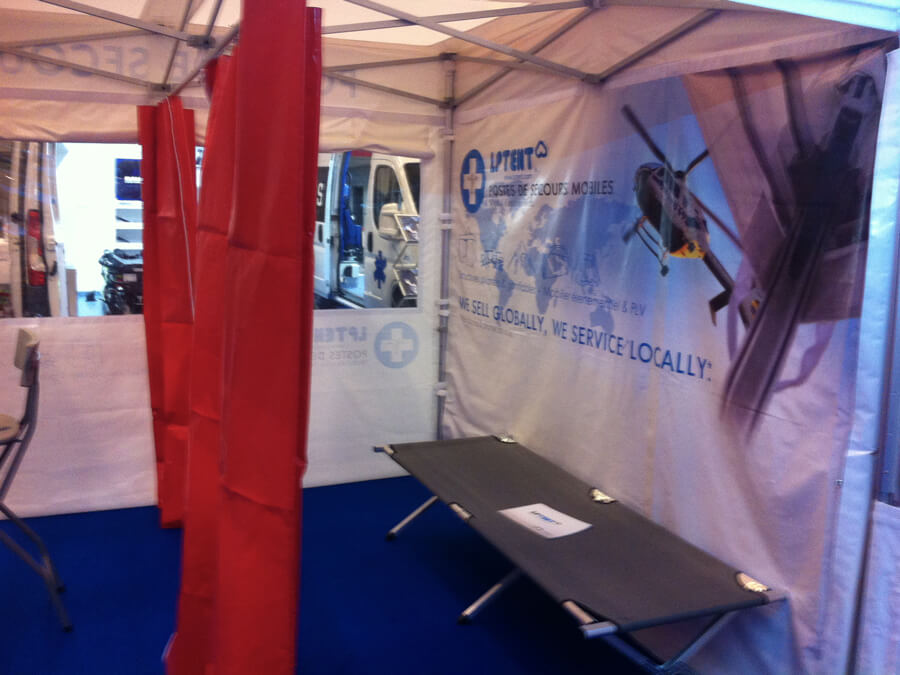 Rescue Pop-Up Gazebo with partitioning curtain.