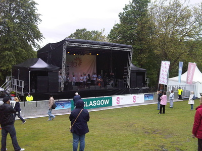 Two stage side cover gazebos in black at Glasgow Mela
