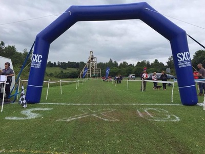 Scottish cross country inflatable start arch in field